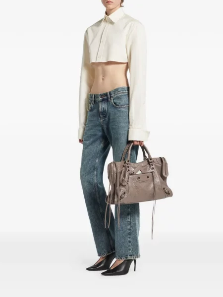 Кожена шопинг чанта Balenciaga сиво