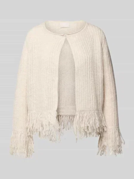 Kurtka z dzianiny z mieszanki kaszmiru z frędzlami Hemisphere biała