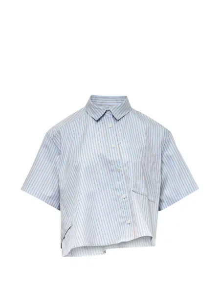 Koszula Re Code w paski asymetryczna o krotszym kroju niebieska