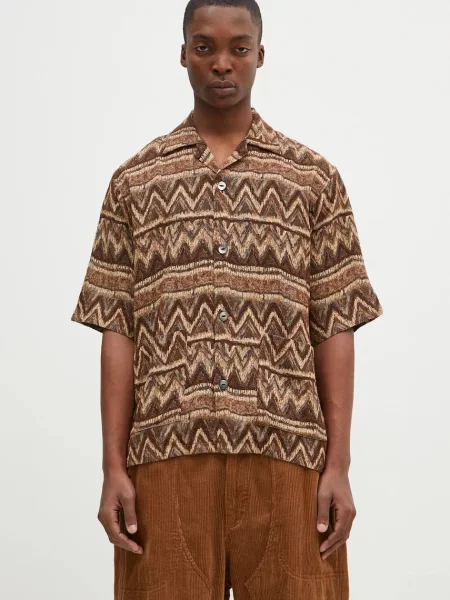 Košile s příměsí vlny Needles Cabana Shirt relaxed hnědá