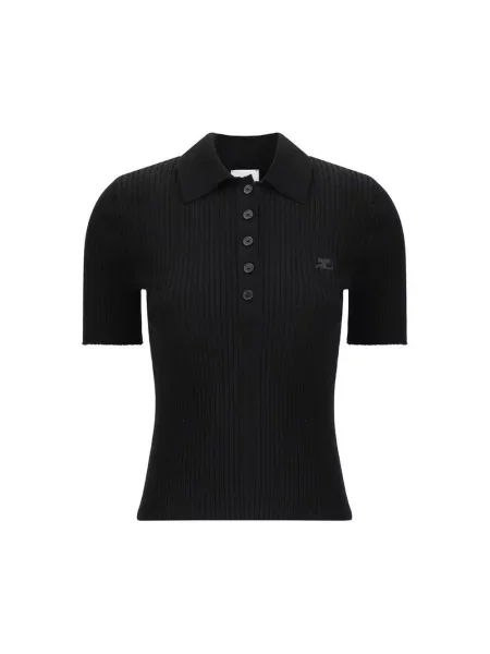 Koszulka polo Courreges pikowana czarna