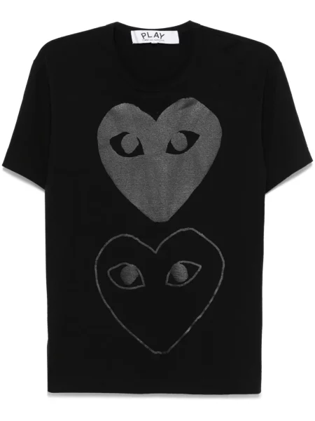 Tricou Comme Des Garcons Play cu imagine cu motiv cu inimi negru