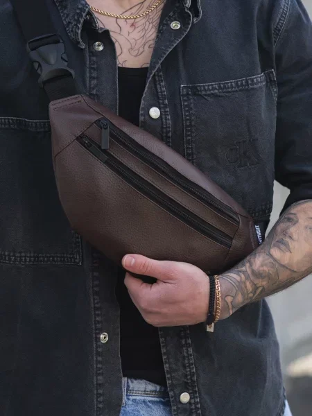 Кожаная поясная сумка Without коричневая