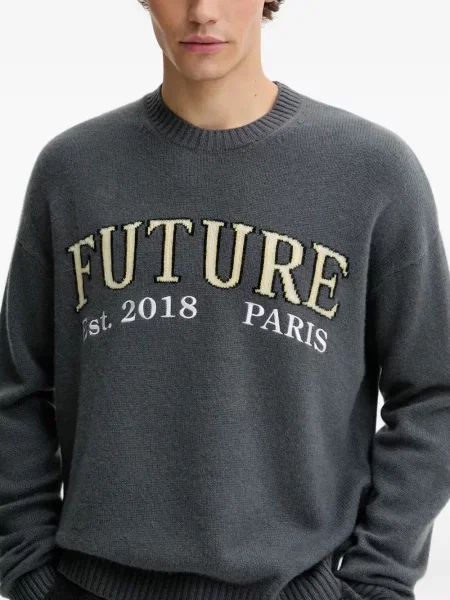 Pulover From Future cu broderie cu decolteu în U gri