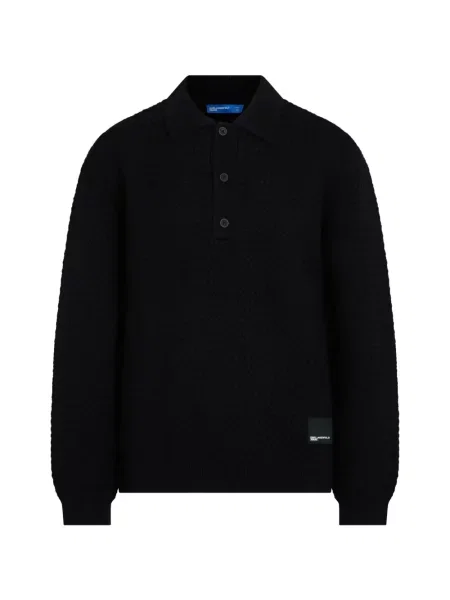 Lung tricou polo Karl Lagerfeld Jeans tricotate negru