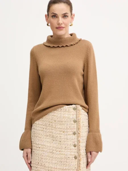 Luisa Spagnoli pulover de lână cu guler maro