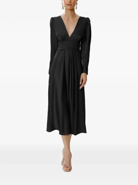 Lung rochie midi Framboise cu decolteu în V negru