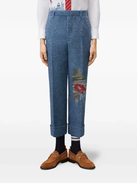 Pantaloni Thom Browne din tweed albastru