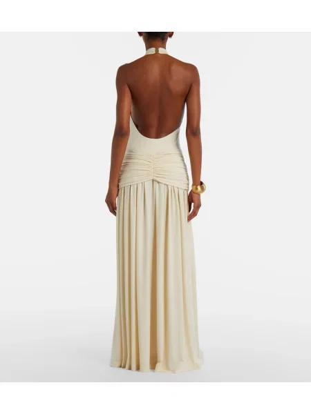 Rochie maxi Bananhot drapată cu gât halter bej