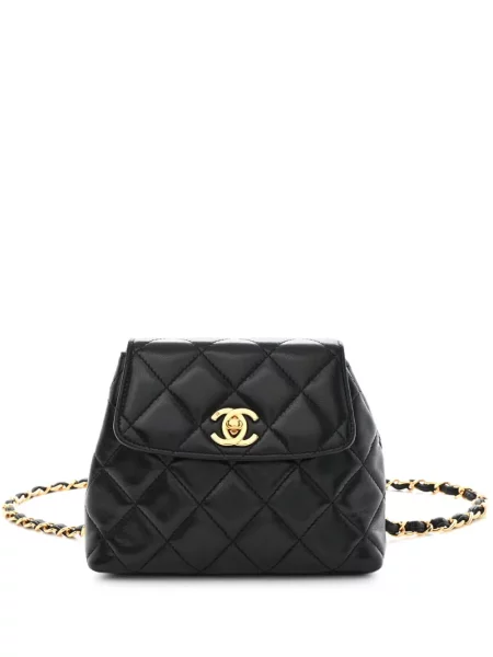 Kožený prošívaný diamant pásek Chanel Pre-owned černý