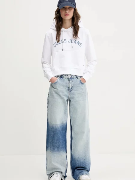 Кофта Guess Jeans з капюшоном з аплікацією білий