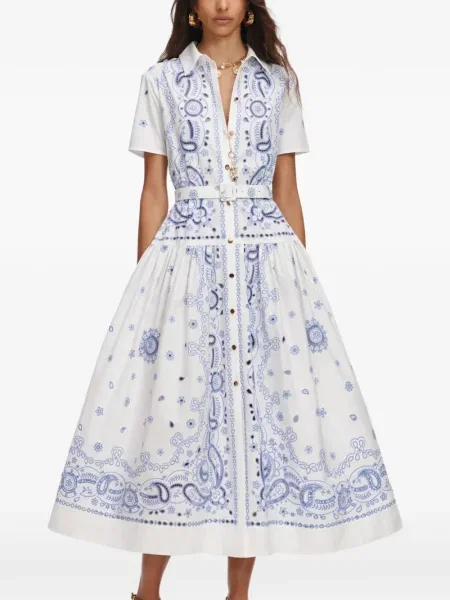 Sukienka koszulowa Self-portrait z nadrukiem z wzorem paisley biała