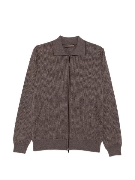 Cardigan Filippo De Laurentiis tricotate cu model herringbone maro