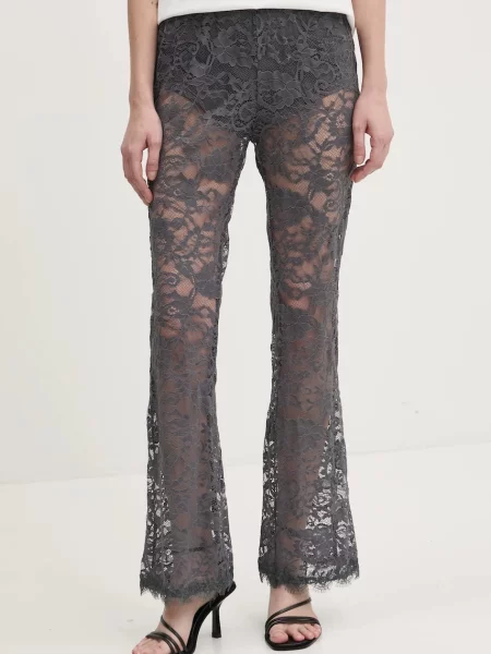 Kalhoty Never Fully Dressed Charcoal Lace zvony high waist šedá