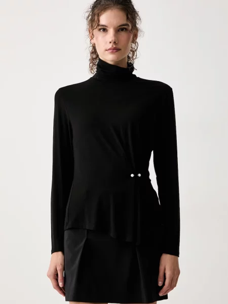 Tricou cu mânecă lungă Twinset din lyocell negru