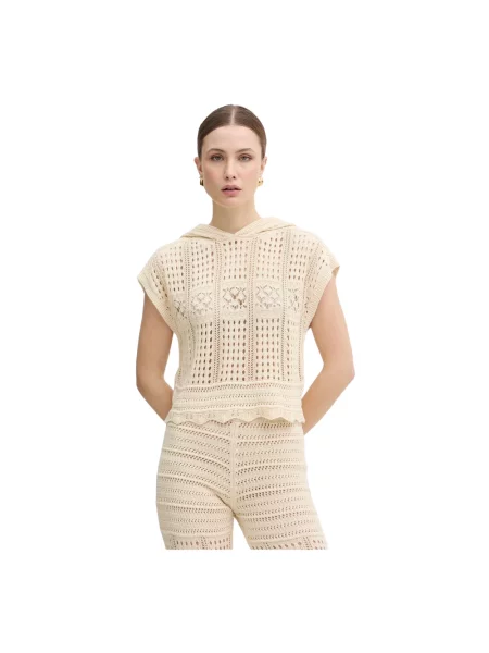 Sweter Twinset z kapturem beżowy