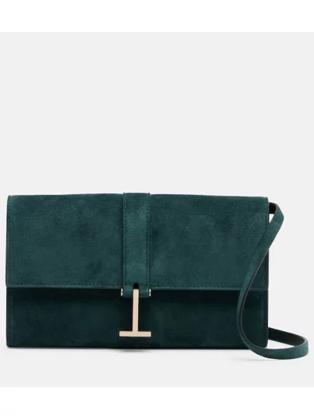 Geanta crossbody Tom Ford din piele de căprioară verde