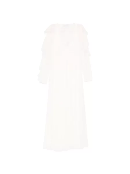 Rochie maxi Forte_forte cu volane de costum alb