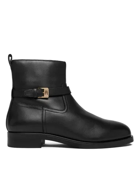 Tommy Hilfiger Botine Th Buckle Riding Leather Bootie negru
