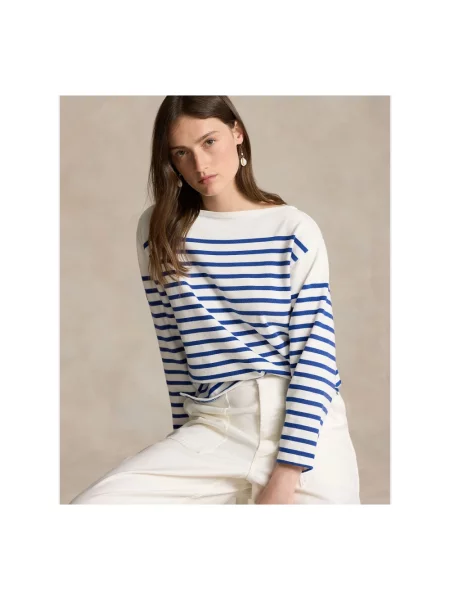 Polo Ralph Lauren w paski z dekoltem w łódkę klasyczne niebieskie