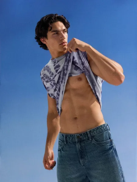 Галстук Sinsay без рукавов с принтом с эффектом тай-дай голубой