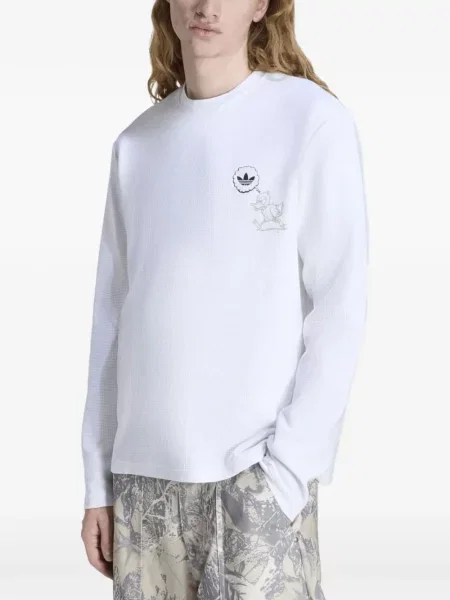 Geacă Adidas cu imprimeu abstract lungă cu autograf alb