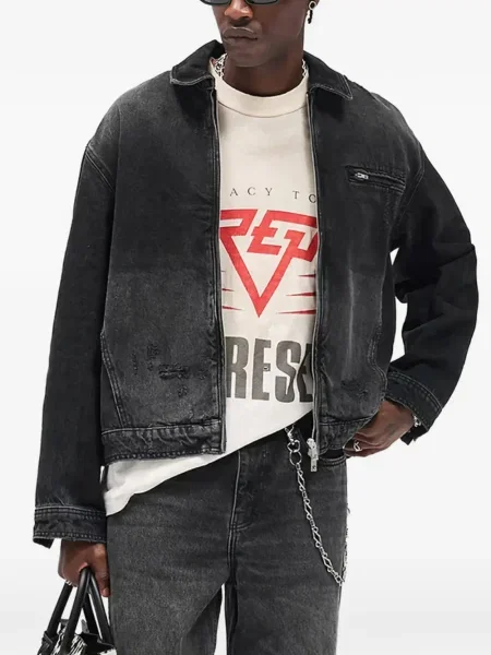 Дънково яке Represent с протрити краища черно