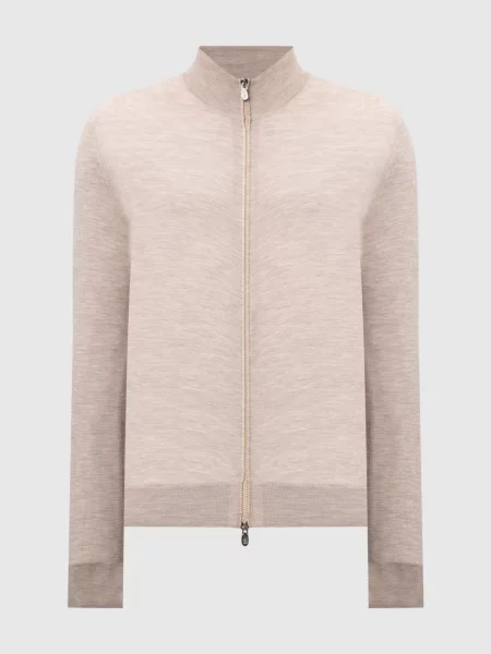 Шерстяной меланжевый кардиган Brunello Cucinelli бежевый