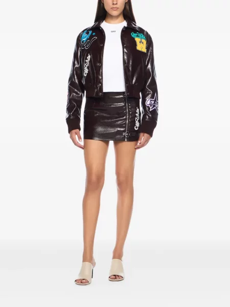Fustă Off-white cu broderie alb