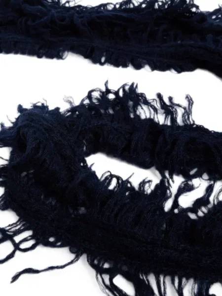 Πλεκτός κασκόλ Ann Demeulemeester με κρόσσια μπλε