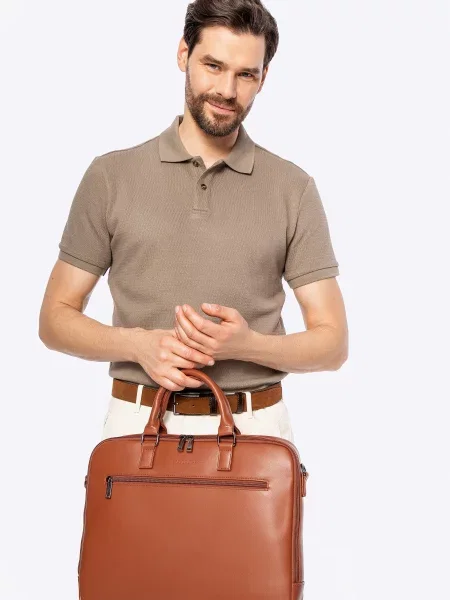 Torba na laptopa z imitacji skóry jasny brąz