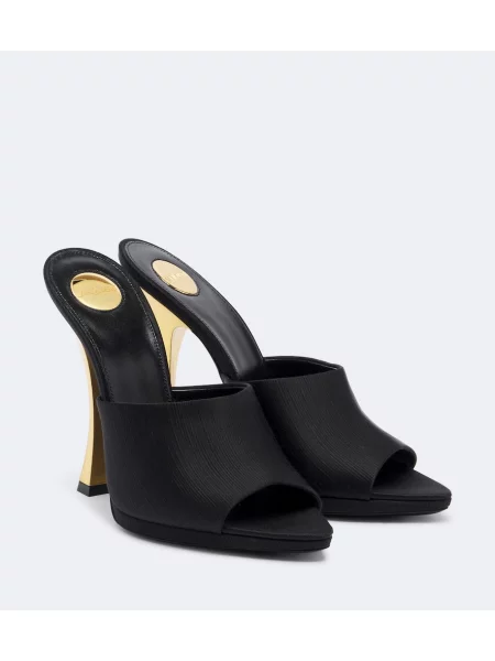 Papuci tip mules Saint Laurent din satin negru