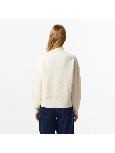 Lacoste Sweter Half Zip Relaxed Fit Kremowy Kremowy
