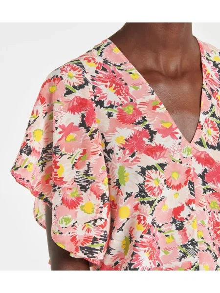 Bluză Stella Mccartney de mătase cu model floral roz