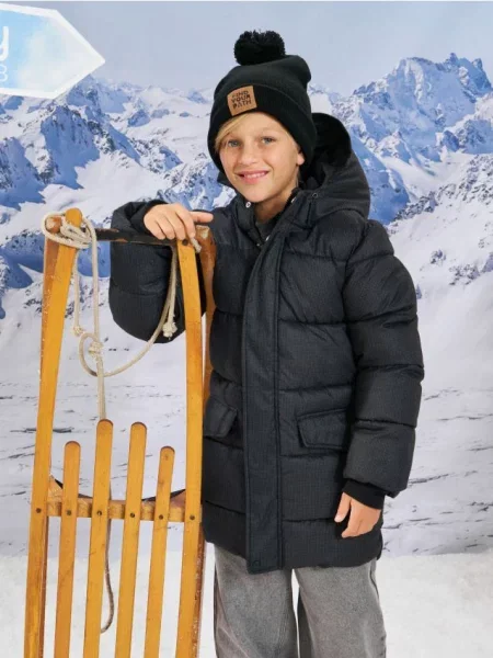 Sinsay Prošívaná puffer bunda s kapucí šedá