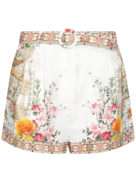 Pantaloni scurți Camilla cu model floral cu imagine alb