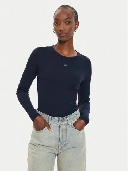 Bluza Tommy Jeans z dolgimi rokavi modra