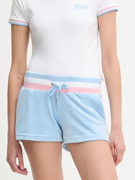 Къс панталон Juicy Couture VELOUR STRIPE BOOTY SHORT с десен с висока талия синьо