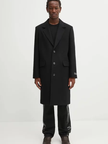 Haină de lână Lacoste de lână negru