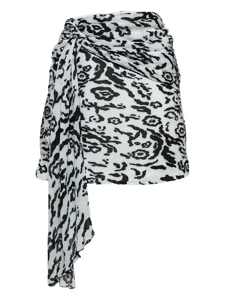 Fusta plisata Self-portrait cu imagine cu model leopard plisată alb