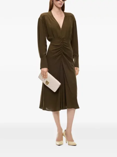 Rochie midi Pinko cu decolteu în V cu volane verde