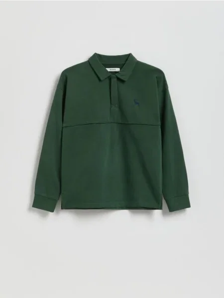 Reserved longsleeve polo ciemnozielony