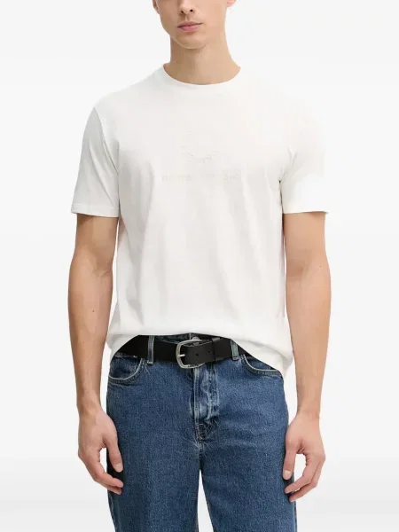 Scurt tricou Armani Exchange cu autograf alb
