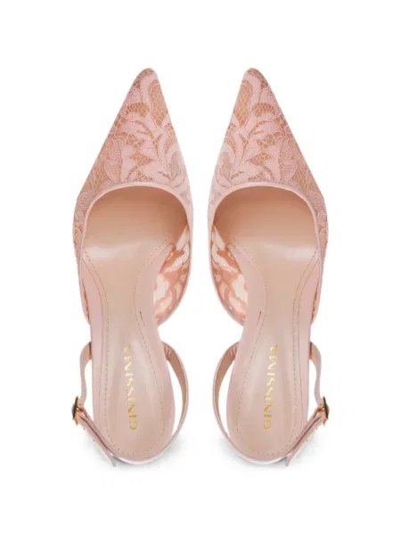 Pantofi cu toc Ginissima din dantelă slingback roz