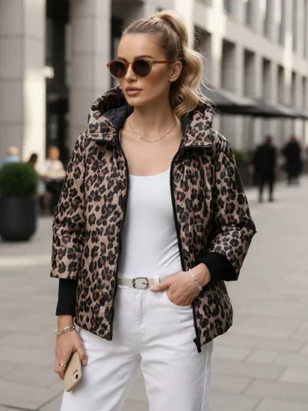 Geacă Dstreet cu model leopard matlasată