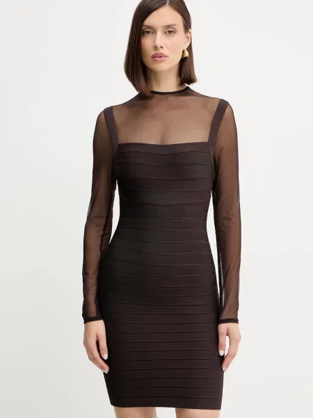 Herve Leger rochie Amy mini mulată maro