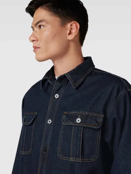 Koszula jeansowa o kroju oversized z na piersi Filippa K granatowa