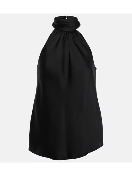 Top Simkhai din satin cu gât halter negru