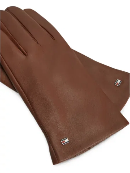 Mănuși Tommy Hilfiger din piele cu autograf maro