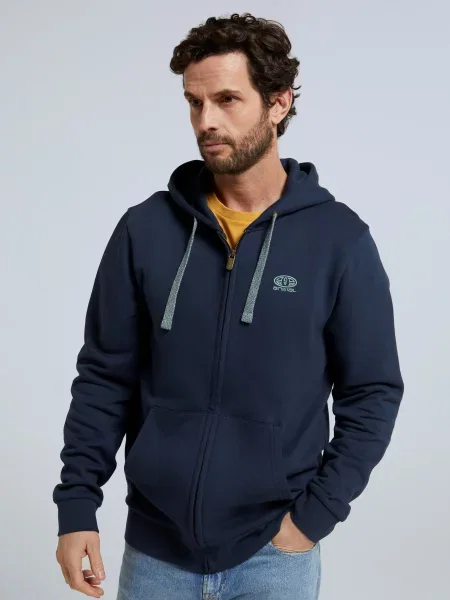 Woody organiczna zapinana na bluza z kapturem Navy